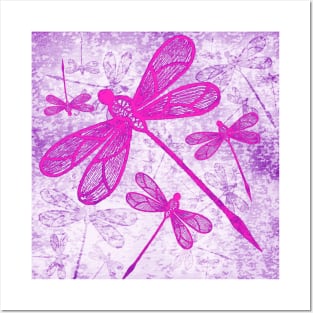 Hot pink lace dragonflies on texture Posters and Art